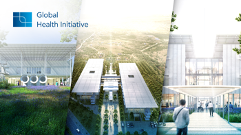 Photorealistic collage of photos from the New General Hospital of Komotini - Stavros Niarchos Foundation, the New University Pediatric Hospital of Thessaloniki - Stavros Niarchos Foundation and the New General Hospital of Sparta - Stavros Niarchos Foundation